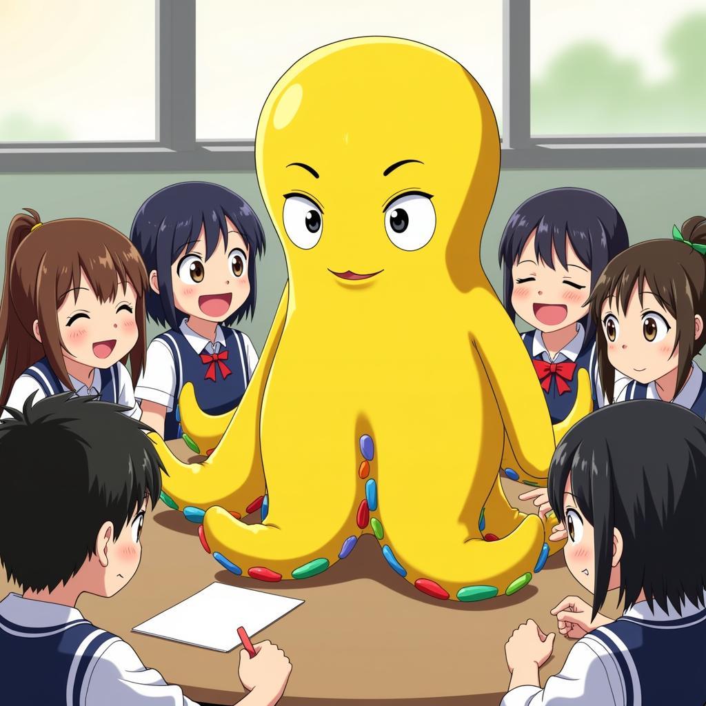 Koro-sensei và học sinh lớp 3-E trong một cảnh phim Zing OVA