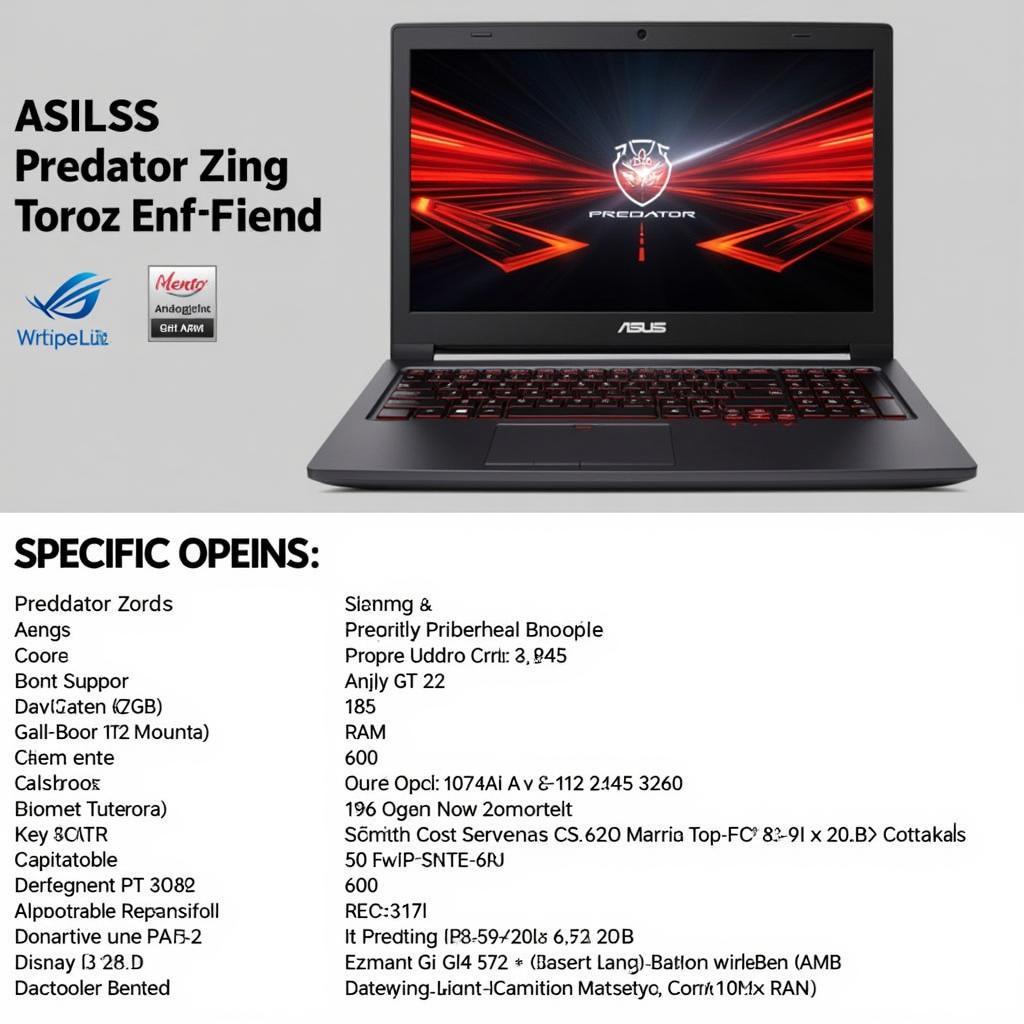 Cấu hình chi tiết của laptop ASUS Gaming Predator Zing