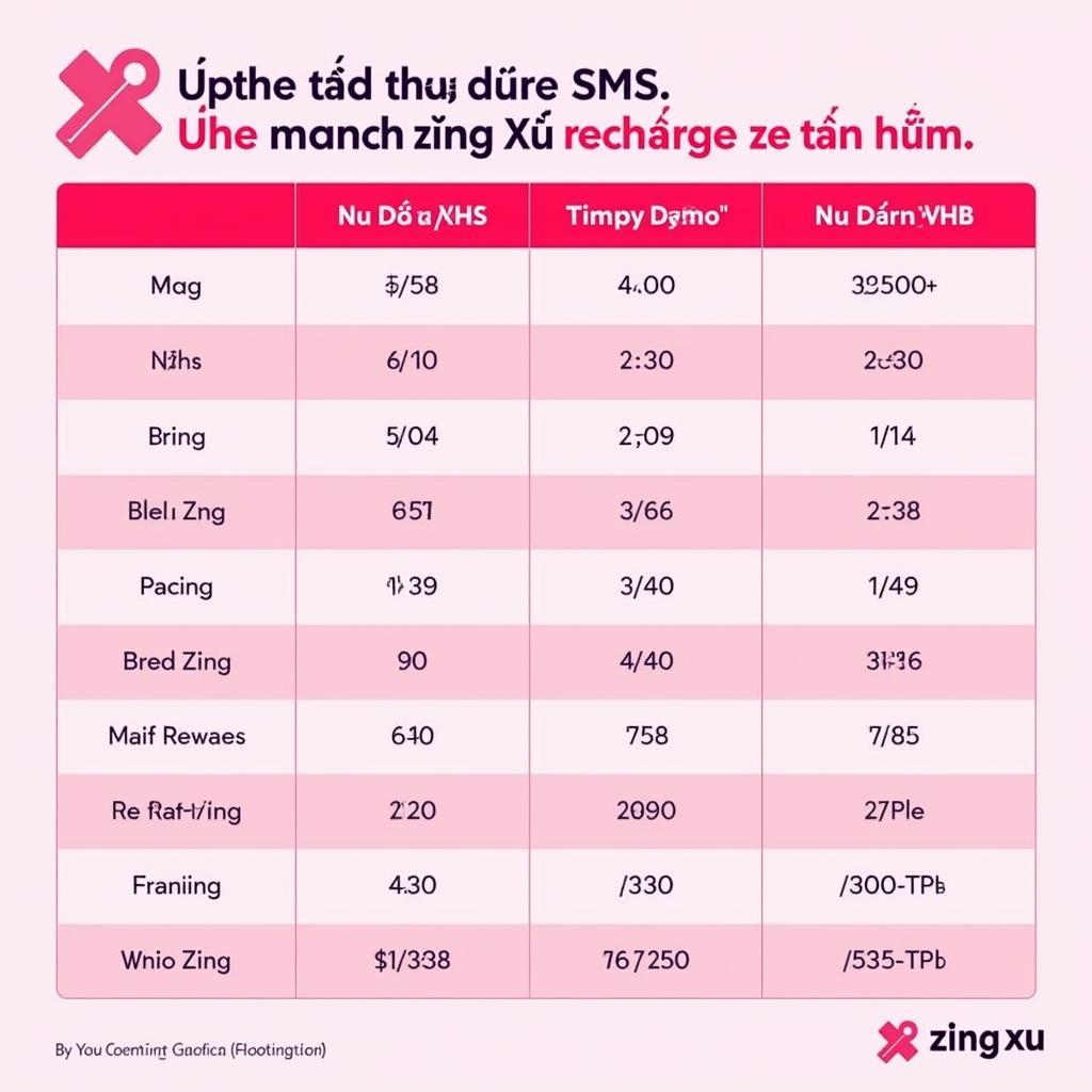 Bảng giá nạp Zing Xu bằng SMS