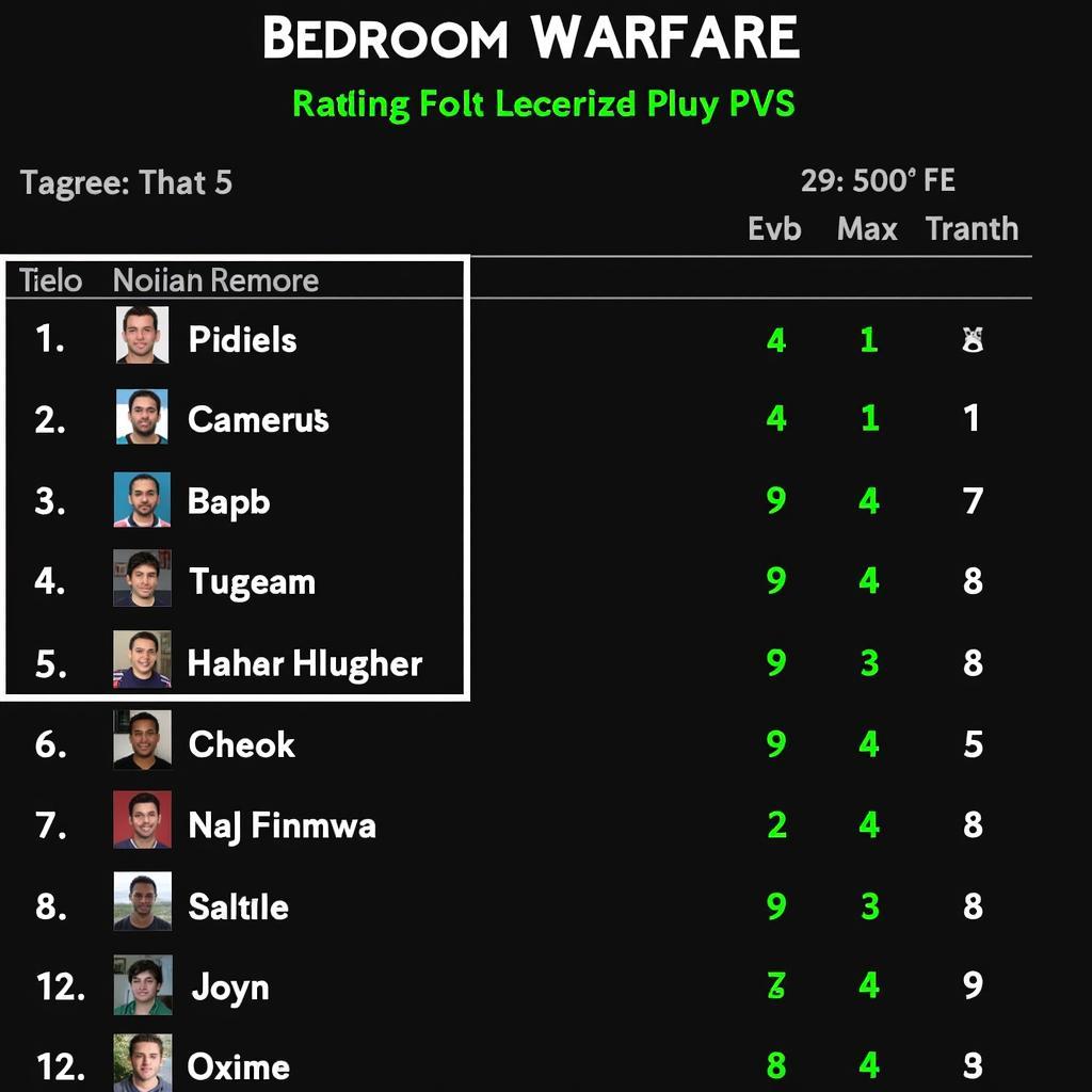 Bảng xếp hạng Bedroom Warfare