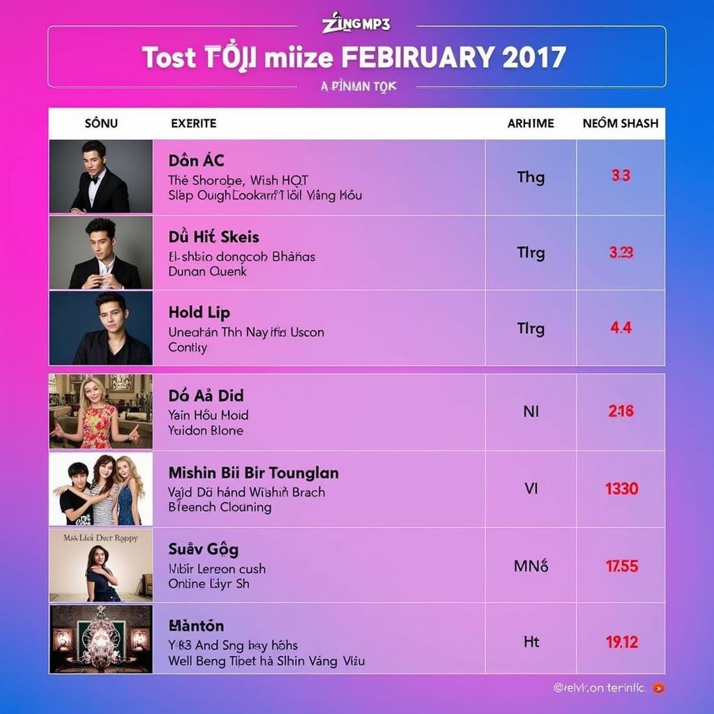 Bảng xếp hạng Zing MP3 tháng 2 năm 2017