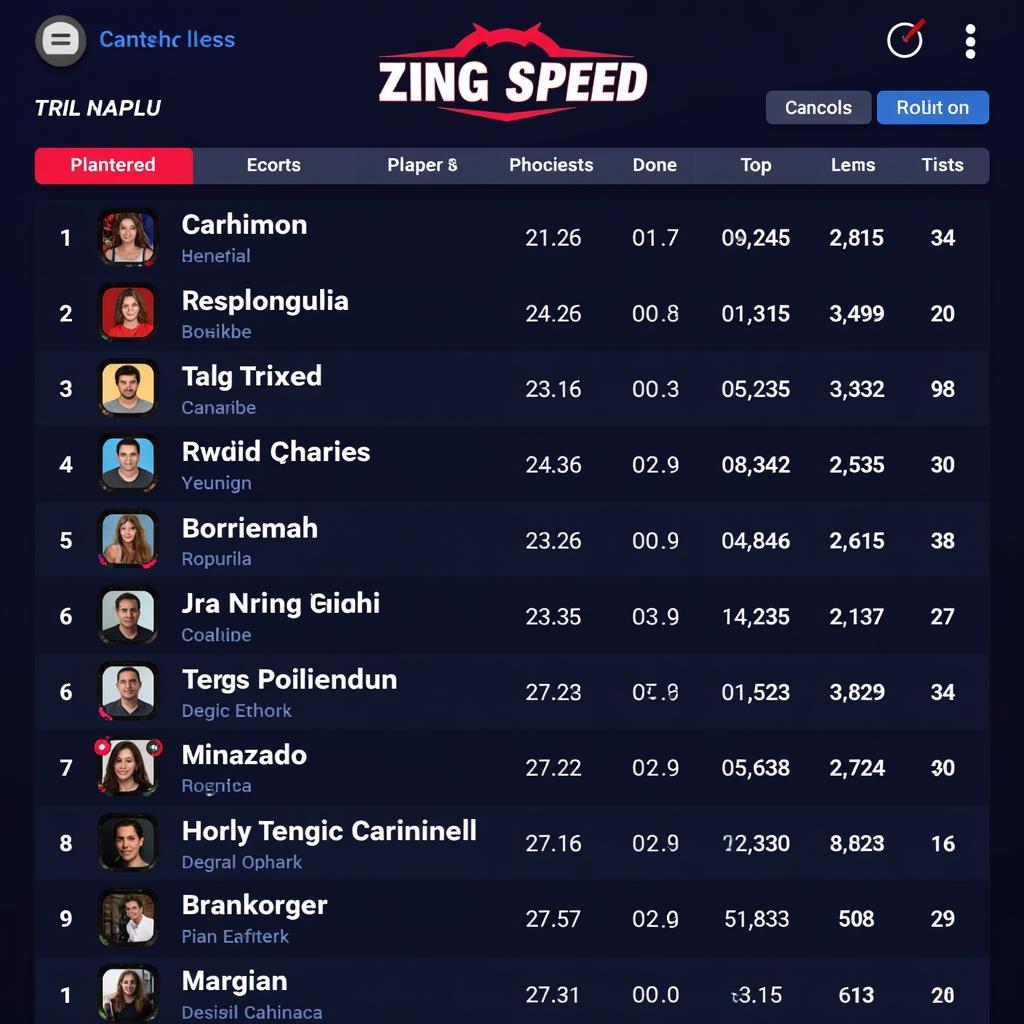 Bảng Xếp Hạng Zing Speed