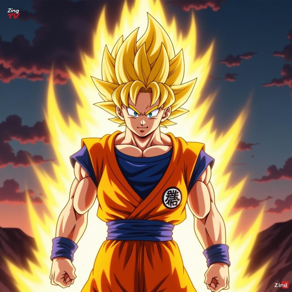 Hình ảnh Songoku biến hình Super Saiyan 3 trên Zing TV