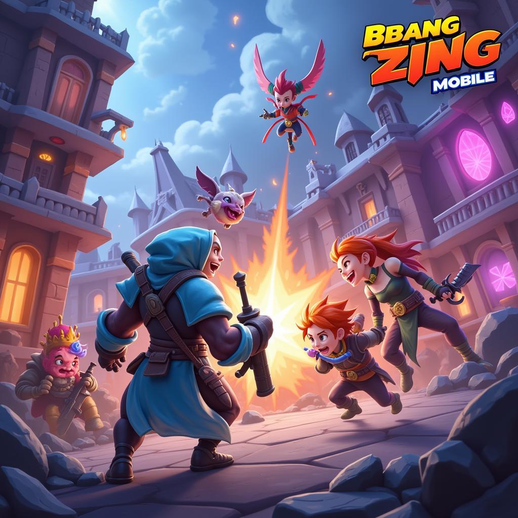 Cảnh chiến đấu kịch tính trong Bbang Zing Mobile, game thủ sử dụng kỹ năng để giành lợi thế