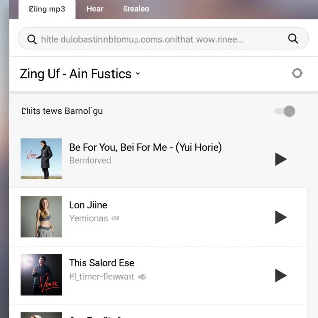 Giao diện tìm kiếm bài hát trên Zing MP3