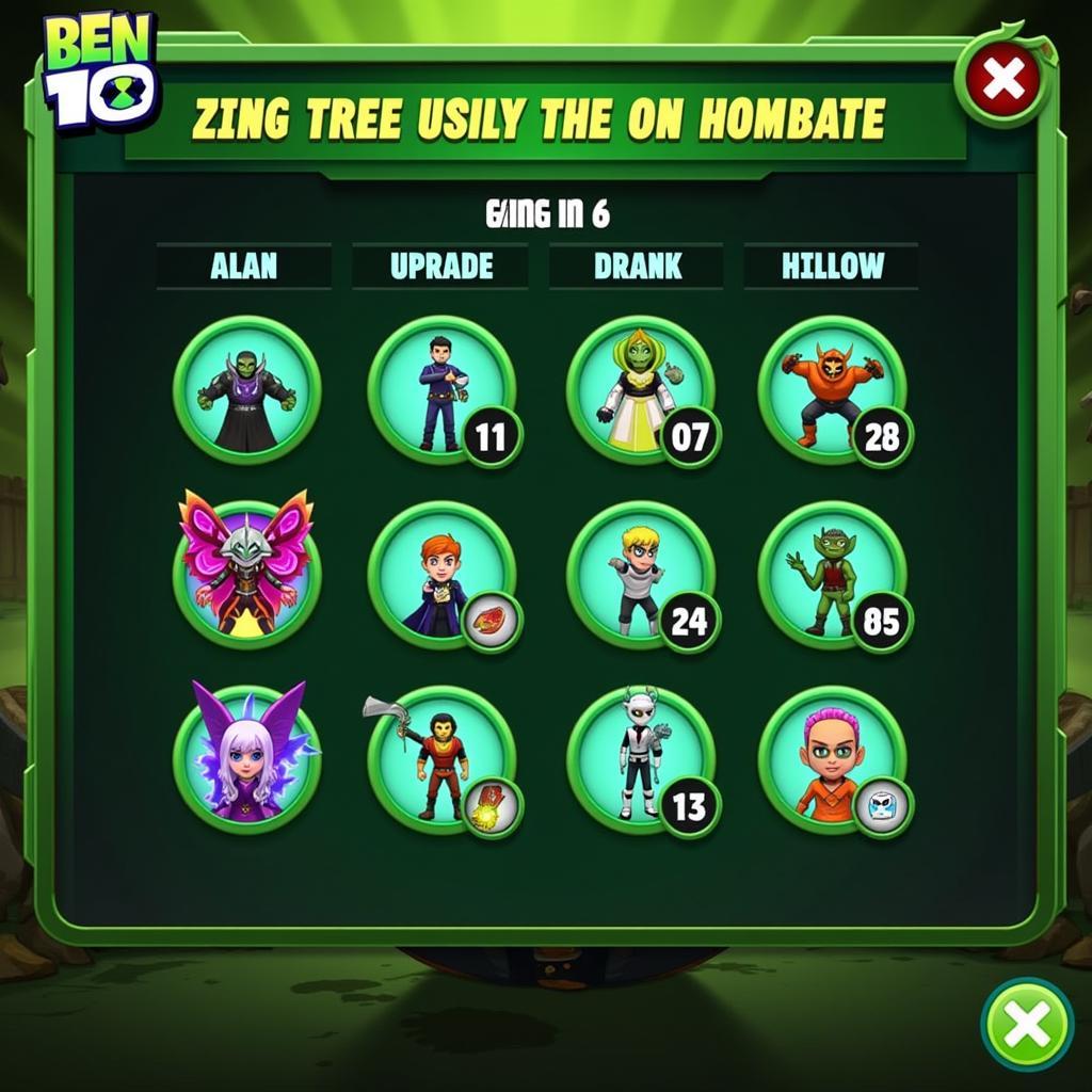 Bảng kỹ năng trong game Ben 10 Zing Me