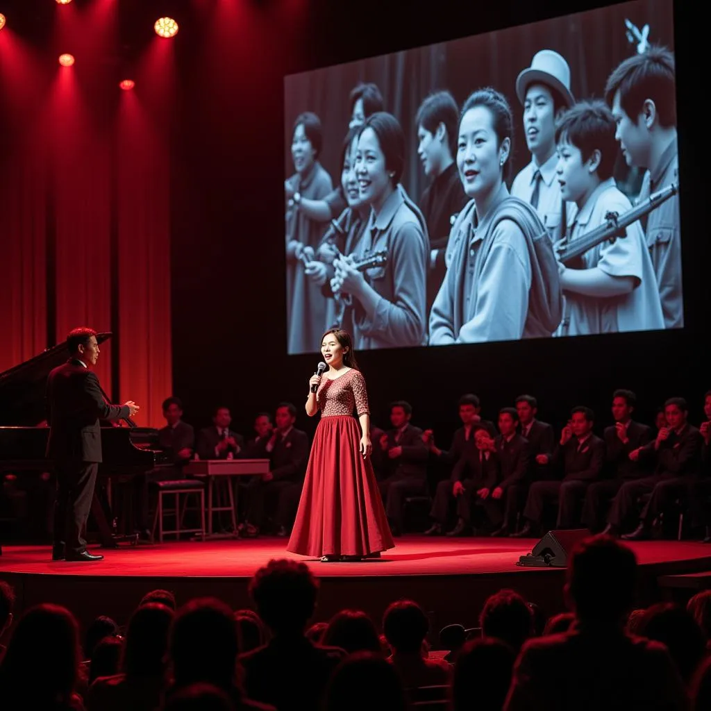 Singers performing &quot;Chung Em Ve Dien Bien&quot;