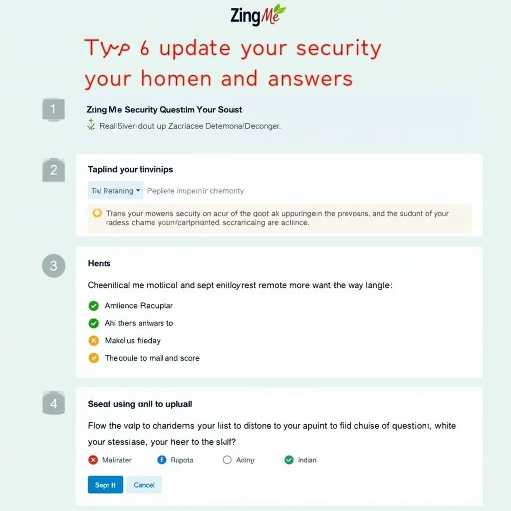 Cập nhật câu hỏi bảo mật Zing Me