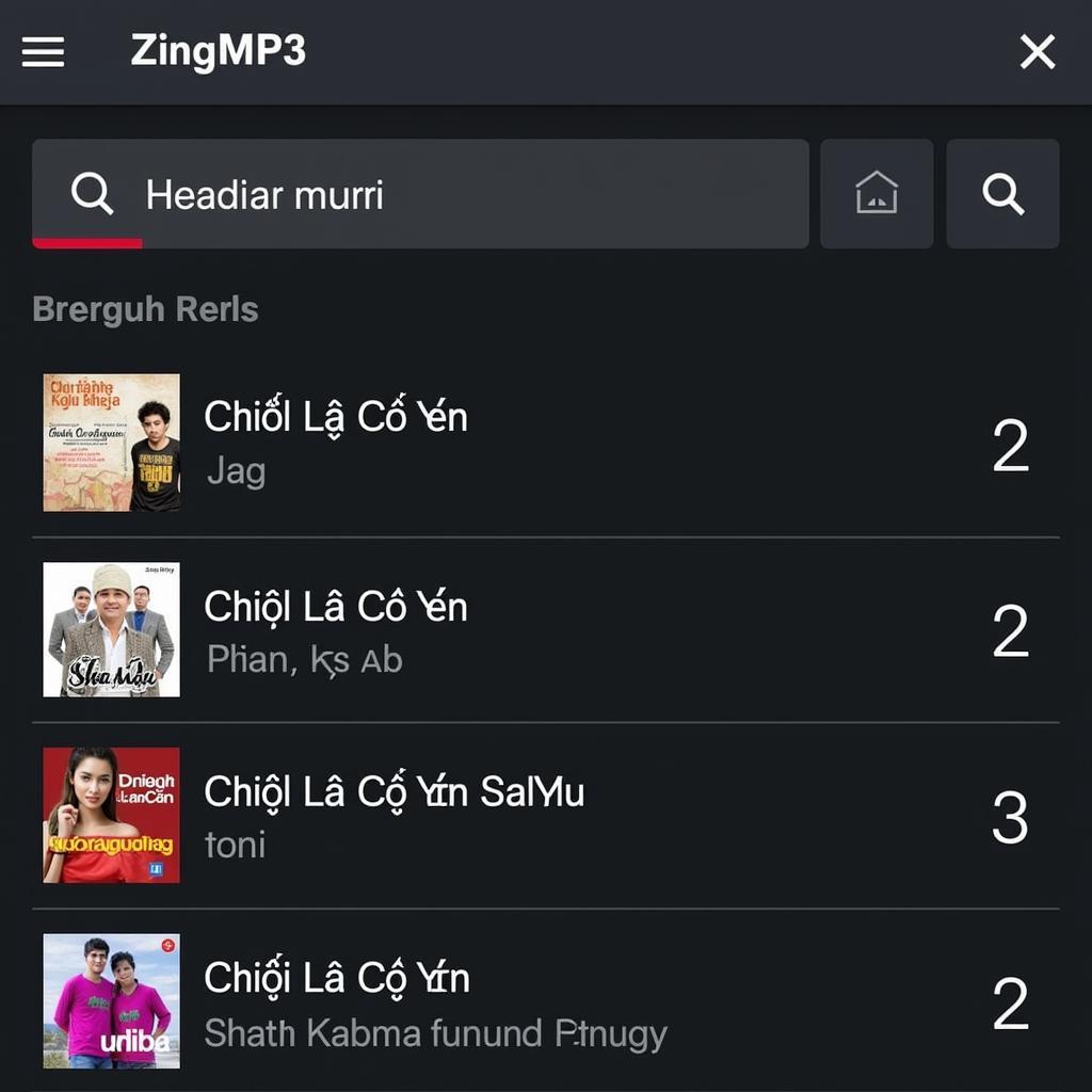 Giao diện tìm kiếm Zing MP3