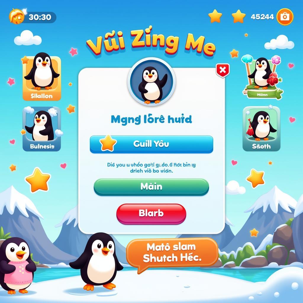 Giao diện game Chim Cánh Cụt Vui Vẻ Zing Me