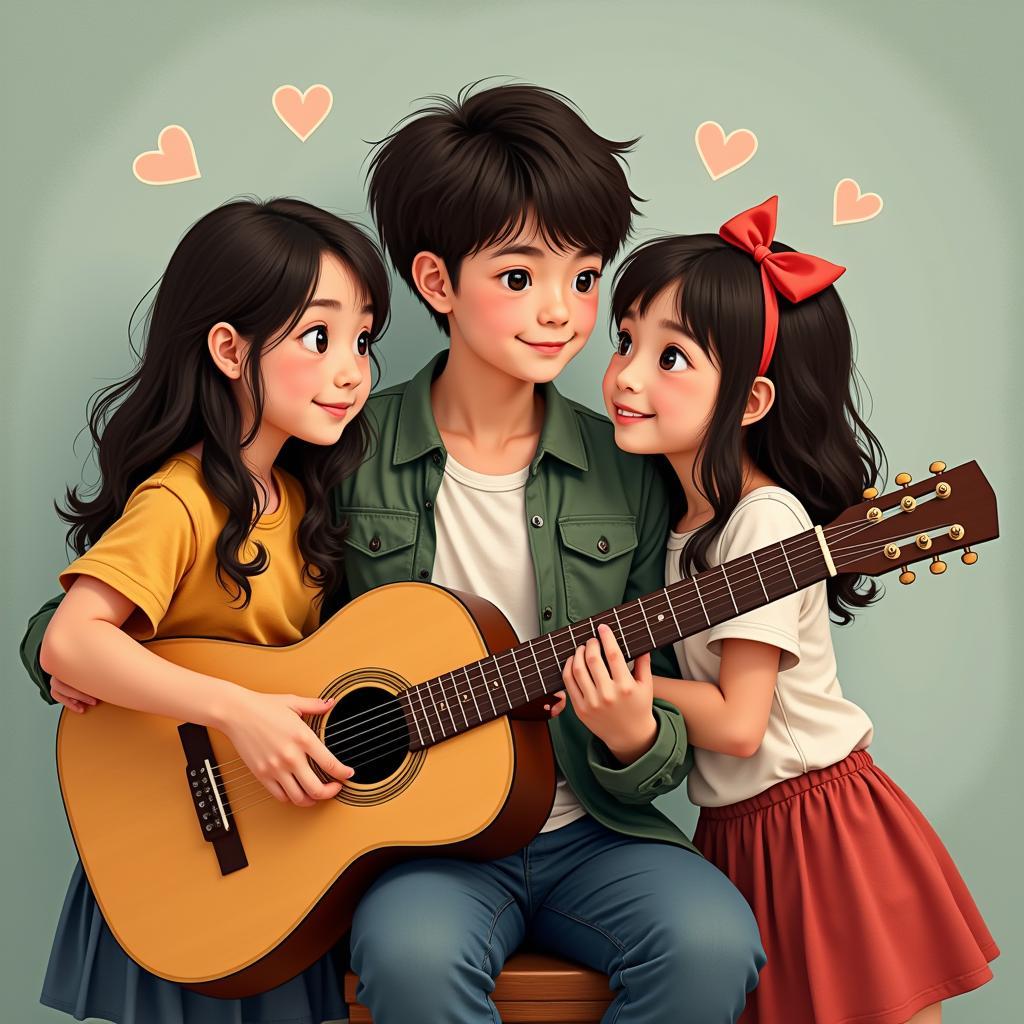 Chàng trai chơi guitar và hai cô gái tên Lan