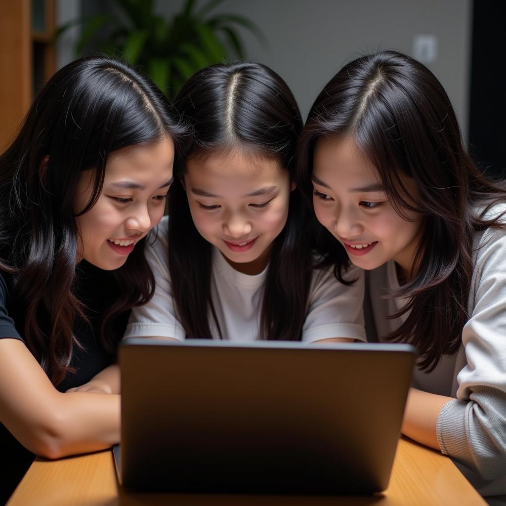 Vietnamese girls discussing a game strategy