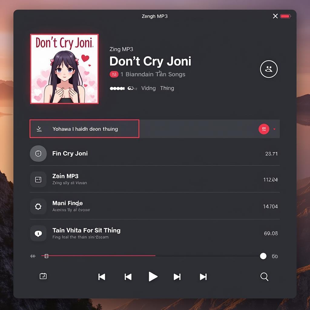 Hình ảnh hiển thị giao diện Zing MP3 với bài hát "Don't Cry Joni"