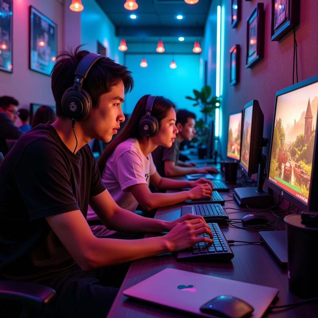 Gamers at a cyber cafe in Binh Duong