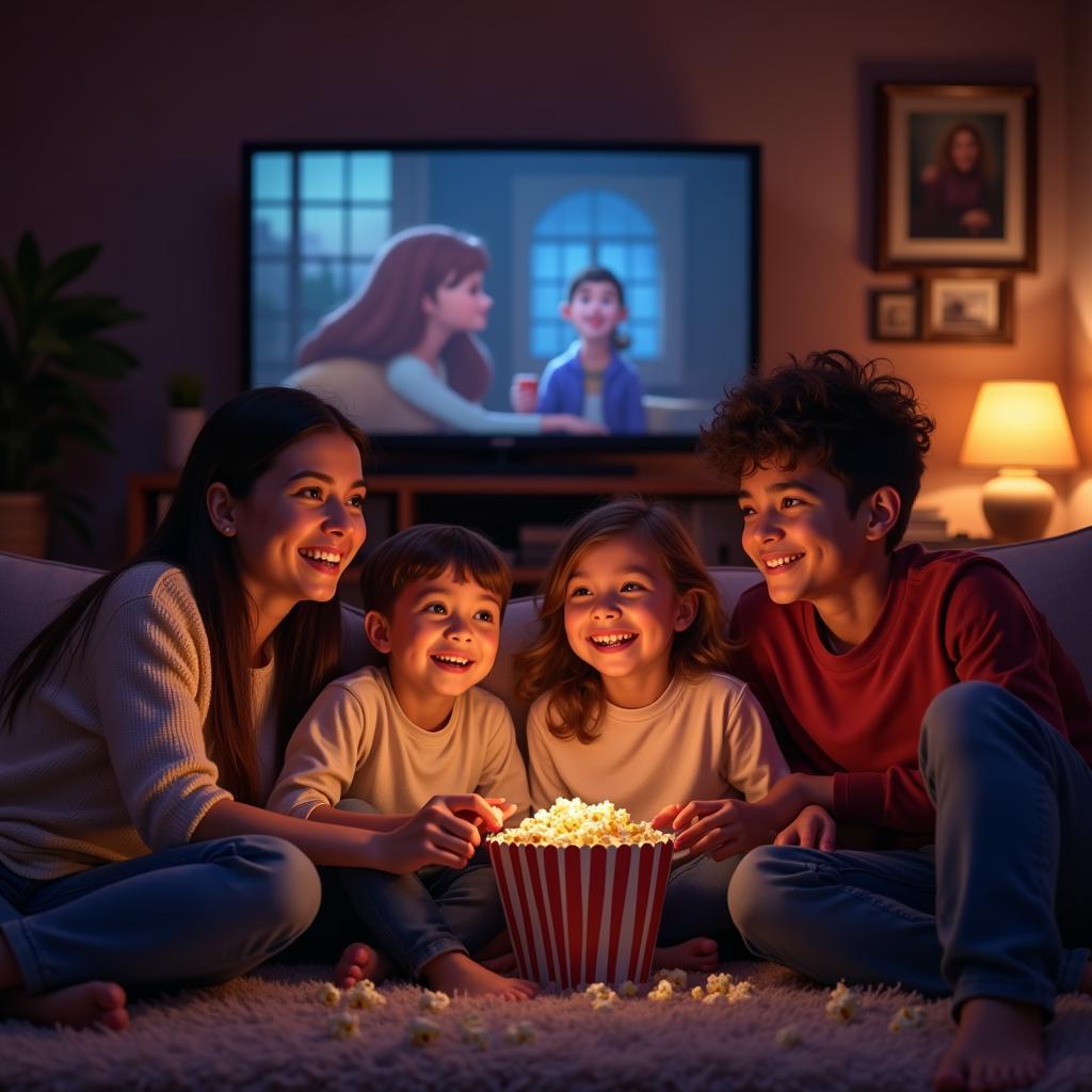 Family Enjoying Animated Movie