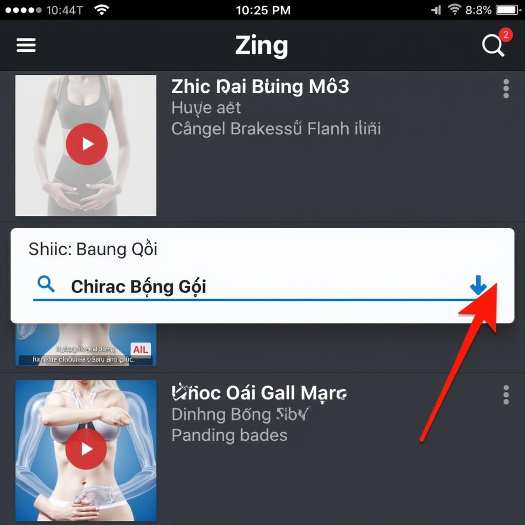 Giao diện Zing MP3 tìm kiếm bài hát