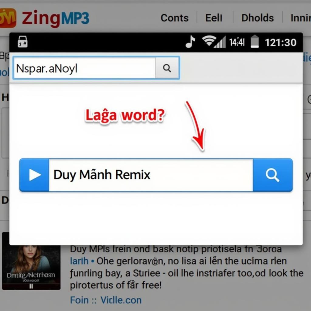 Giao diện website Zing MP3 với thanh tìm kiếm hiển thị từ khóa "Duy Mạnh Remix"