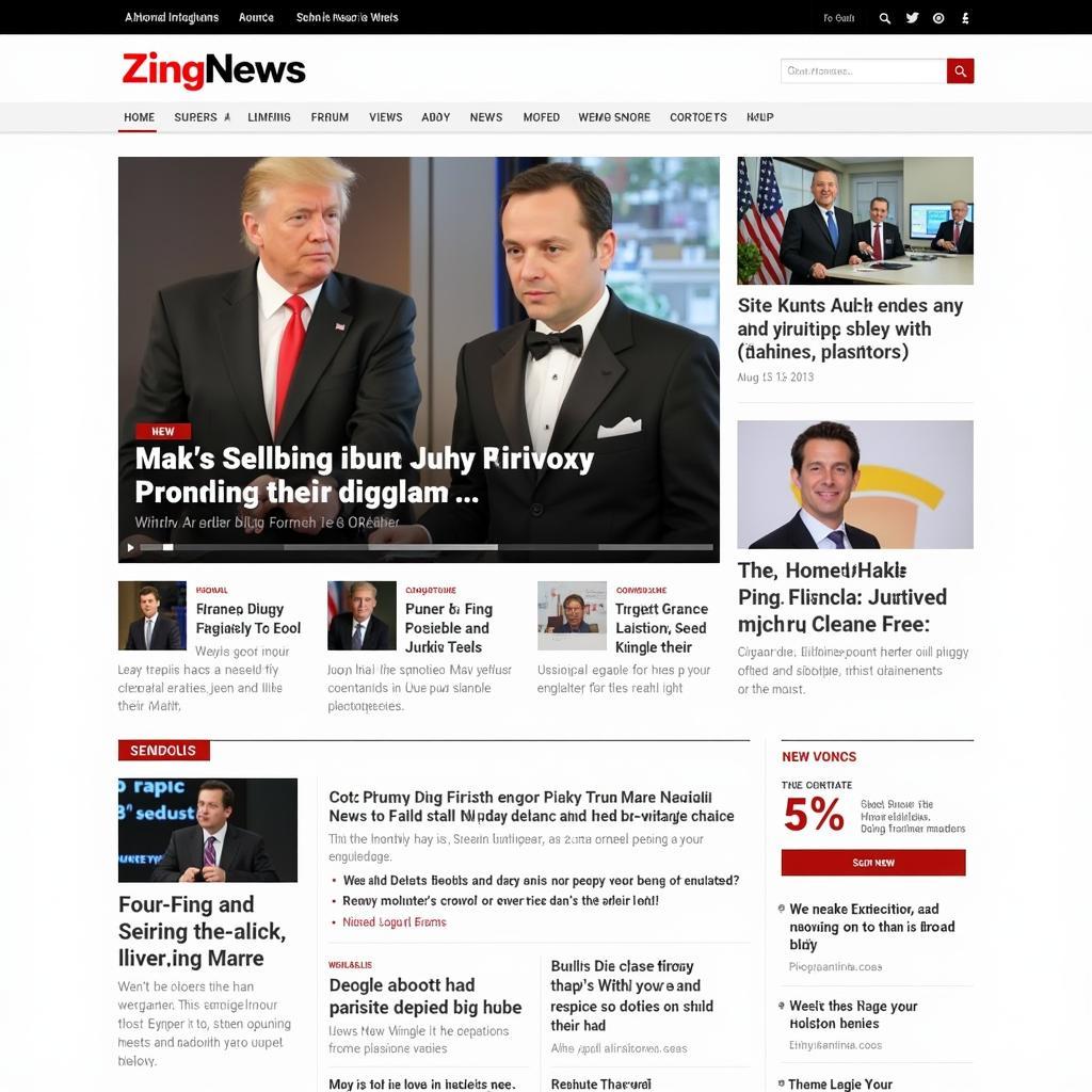 Giao diện trang chủ Zing News