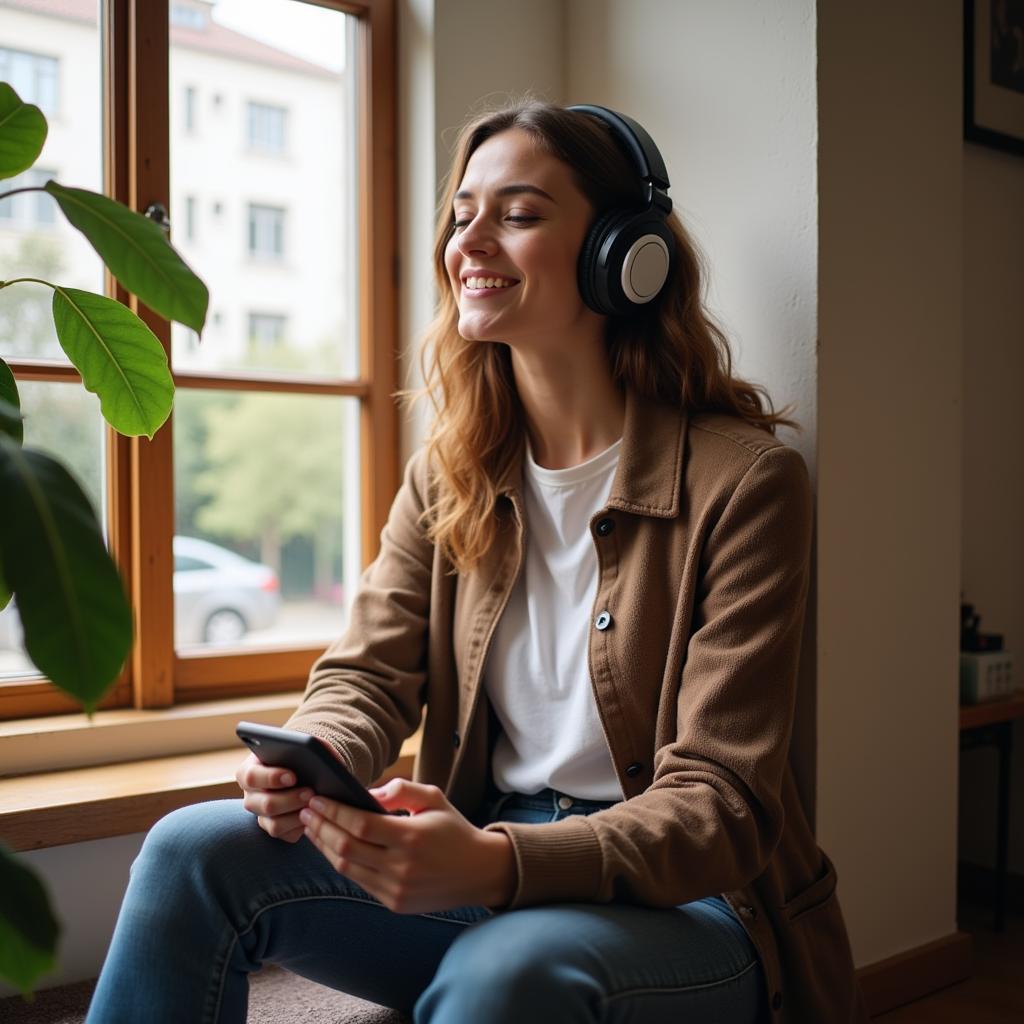 A girl enjoying music with headphone