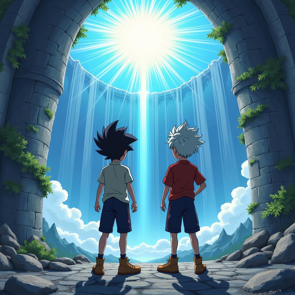 Gon và Killua tại Tháp Thiên Đường