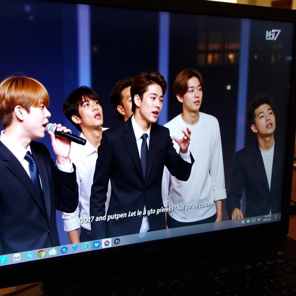 GOT7 performing at the 2016 ZMA with English subtitles displayed on the video