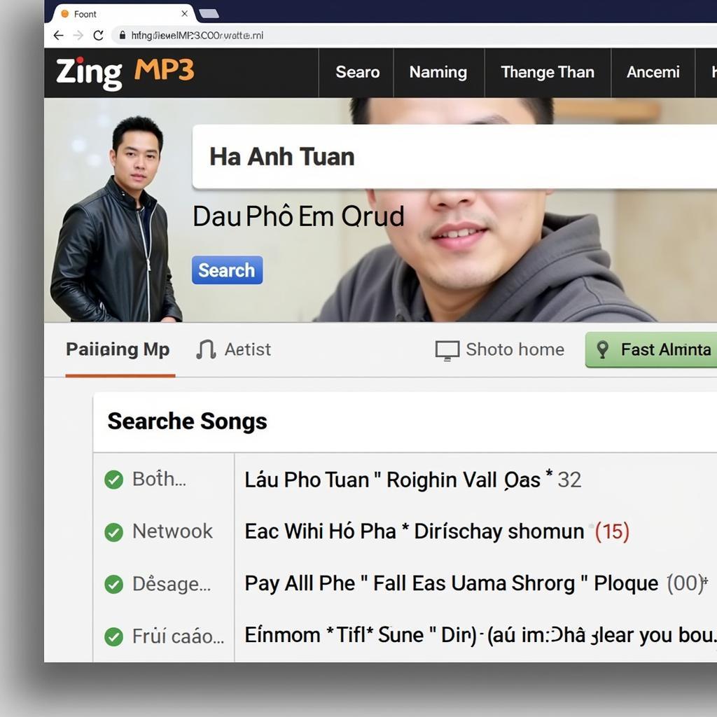 Hà Anh Tuấn và giao diện Zing MP3 khi tìm kiếm "Dấu Phố Em Qua"