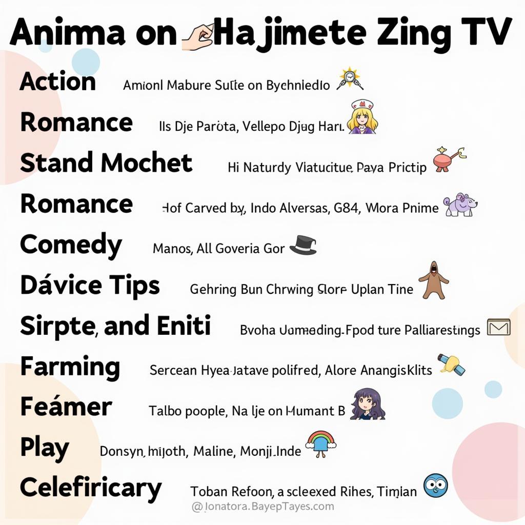 Danh sách thể loại anime trên Hajimete Zing TV