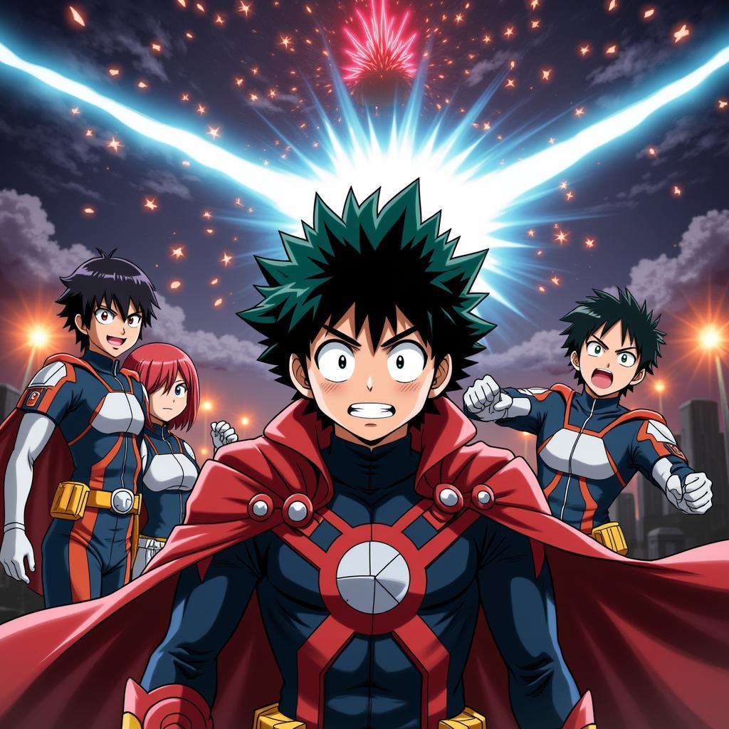 My Hero Academia Season 3 key visual with all the students in their hero costumes, ready for an intense battle.