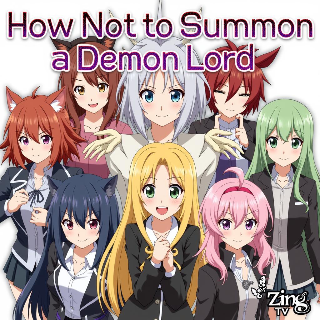 Promotional image of the main characters from "How Not to Summon a Demon Lord" on Zing TV