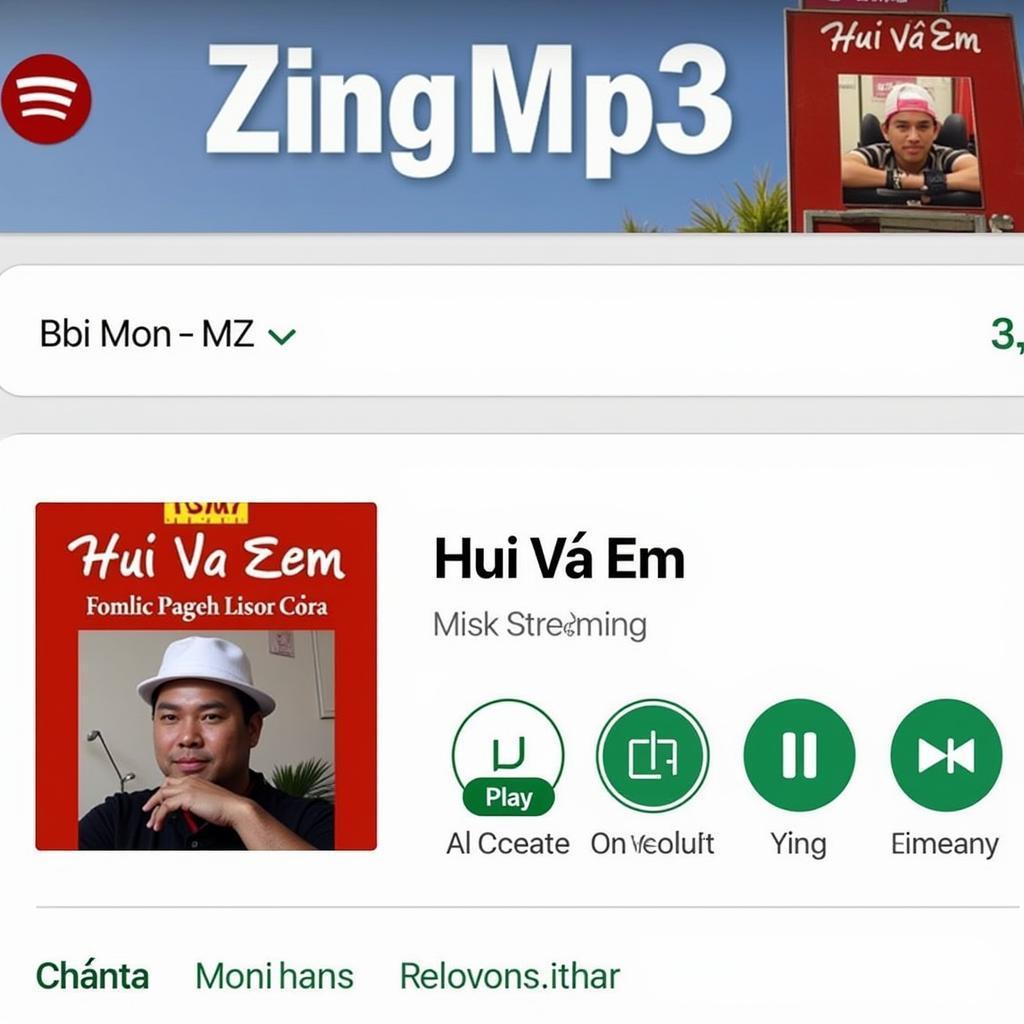 Nền tảng nghe nhạc Zing Mp3 với giao diện bài hát Huế Và Em