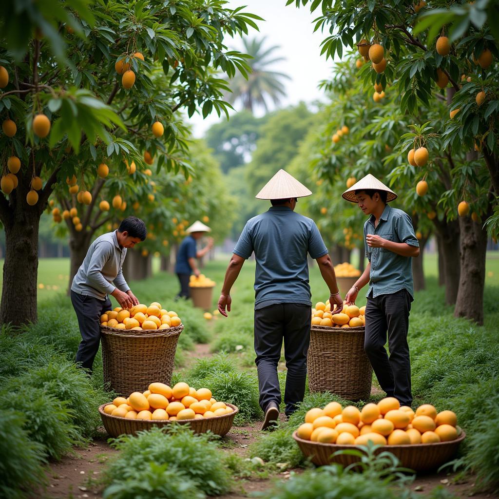 Nông dân thu hoạch xoài miền Tây