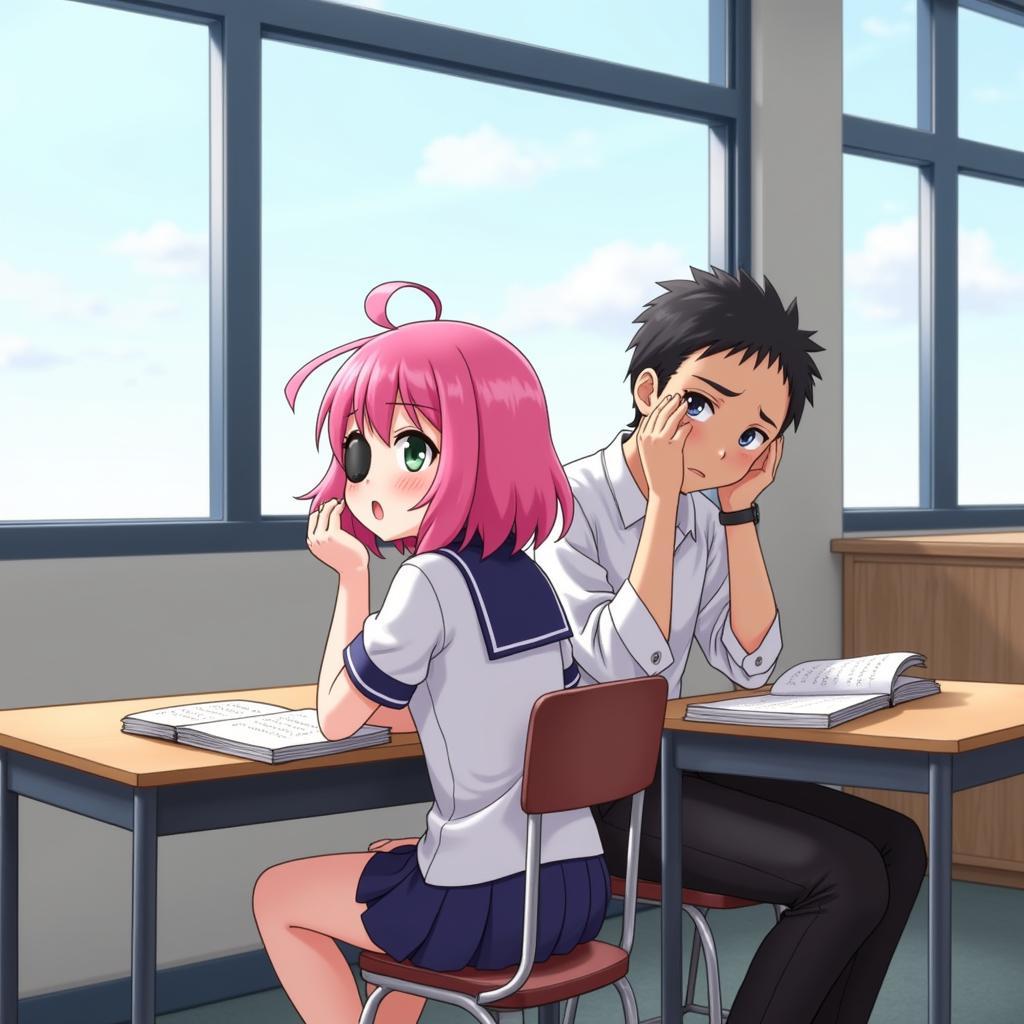 Rikka and Yuuta in their classroom