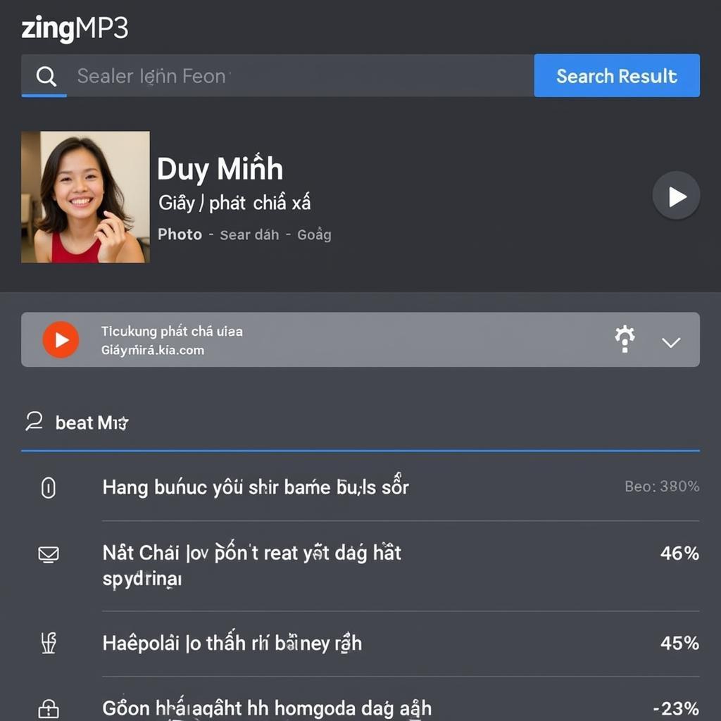 Giao diện Zing MP3 với bài hát "Giây phút chia xa"