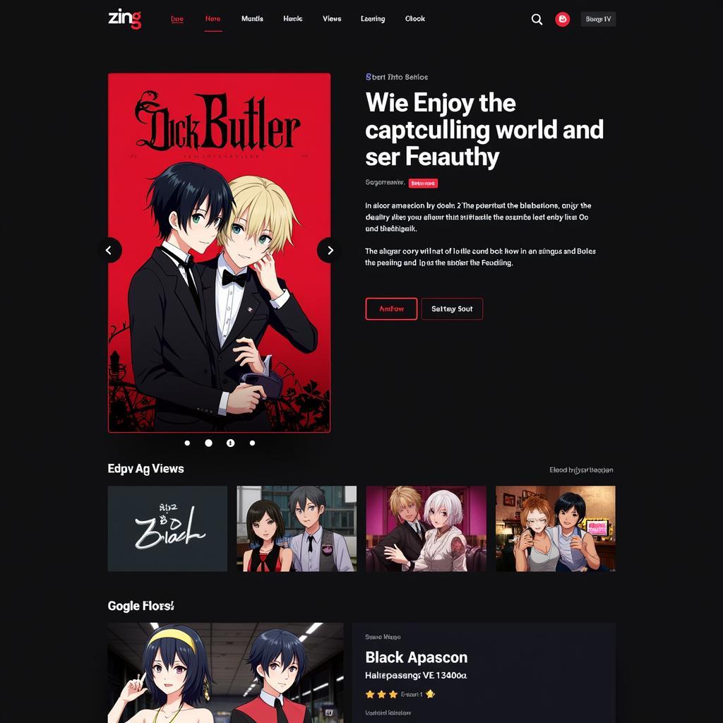 Giao diện Zing TV với hình ảnh bộ phim hoạt hình Black Butler.