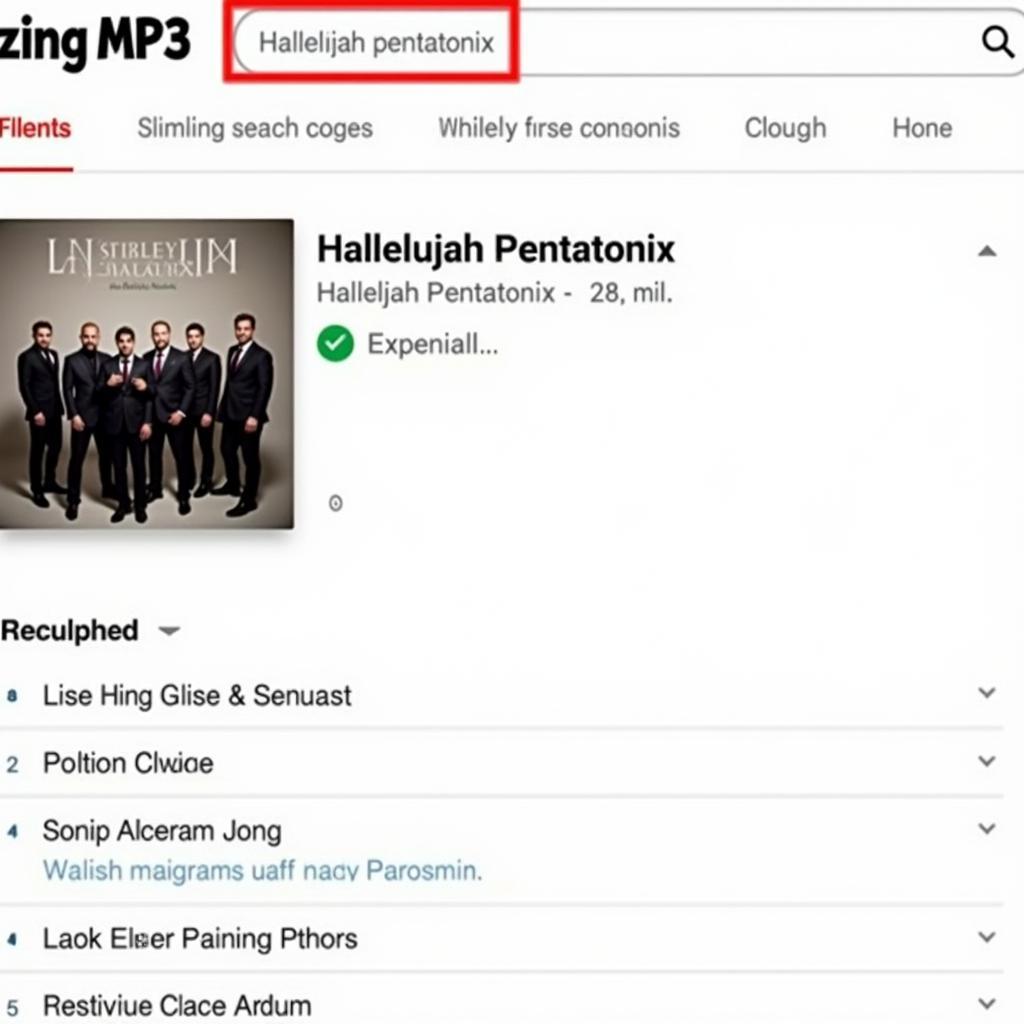 Giao diện tìm kiếm Hallelujah Pentatonix trên Zing MP3