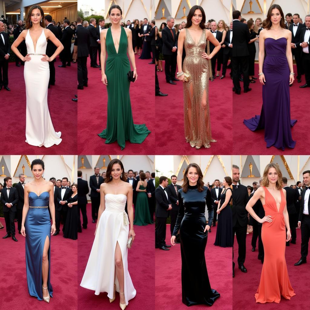 Red Carpet Glamour at the 86th Oscars: A montage of images showcasing celebrities arriving on the red carpet at the Dolby Theatre.