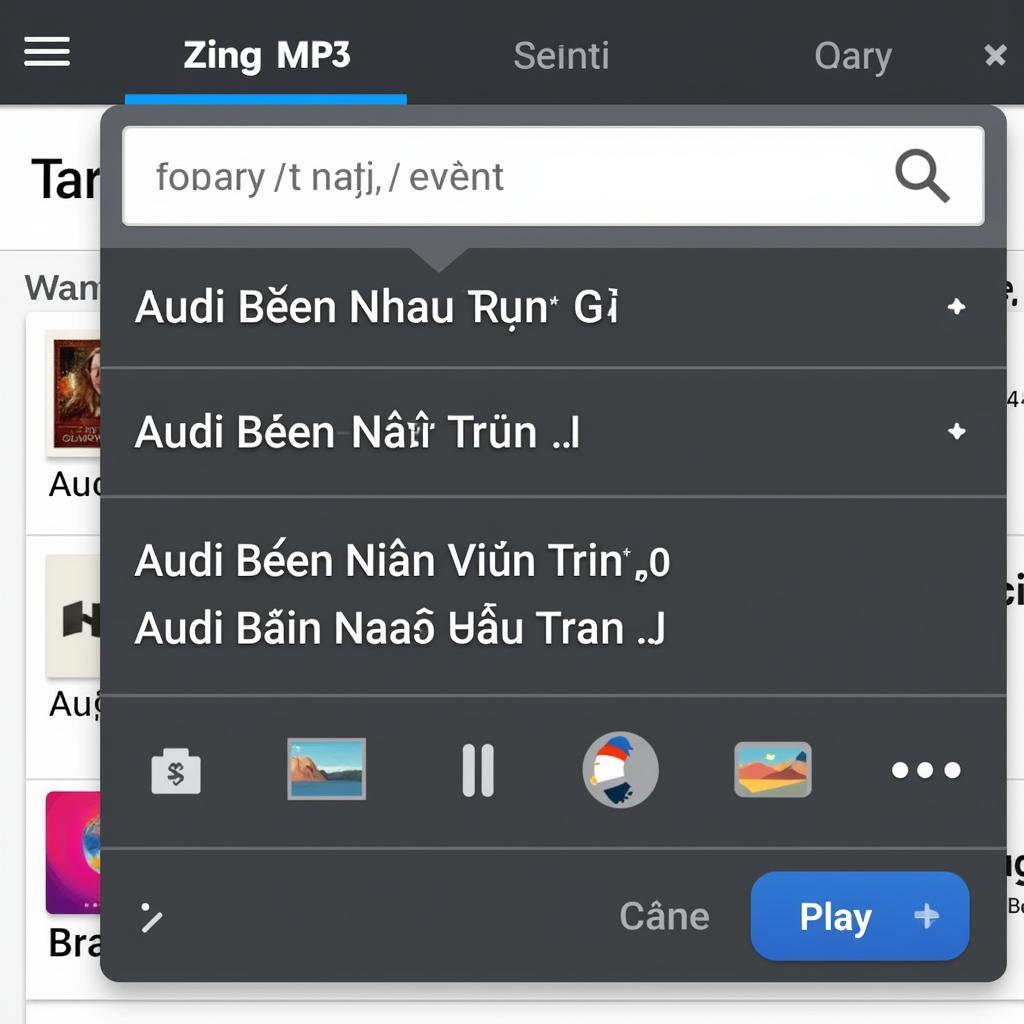 Giao diện Zing MP3 khi tìm kiếm "Audi Bên Nhau Trọn Đời"