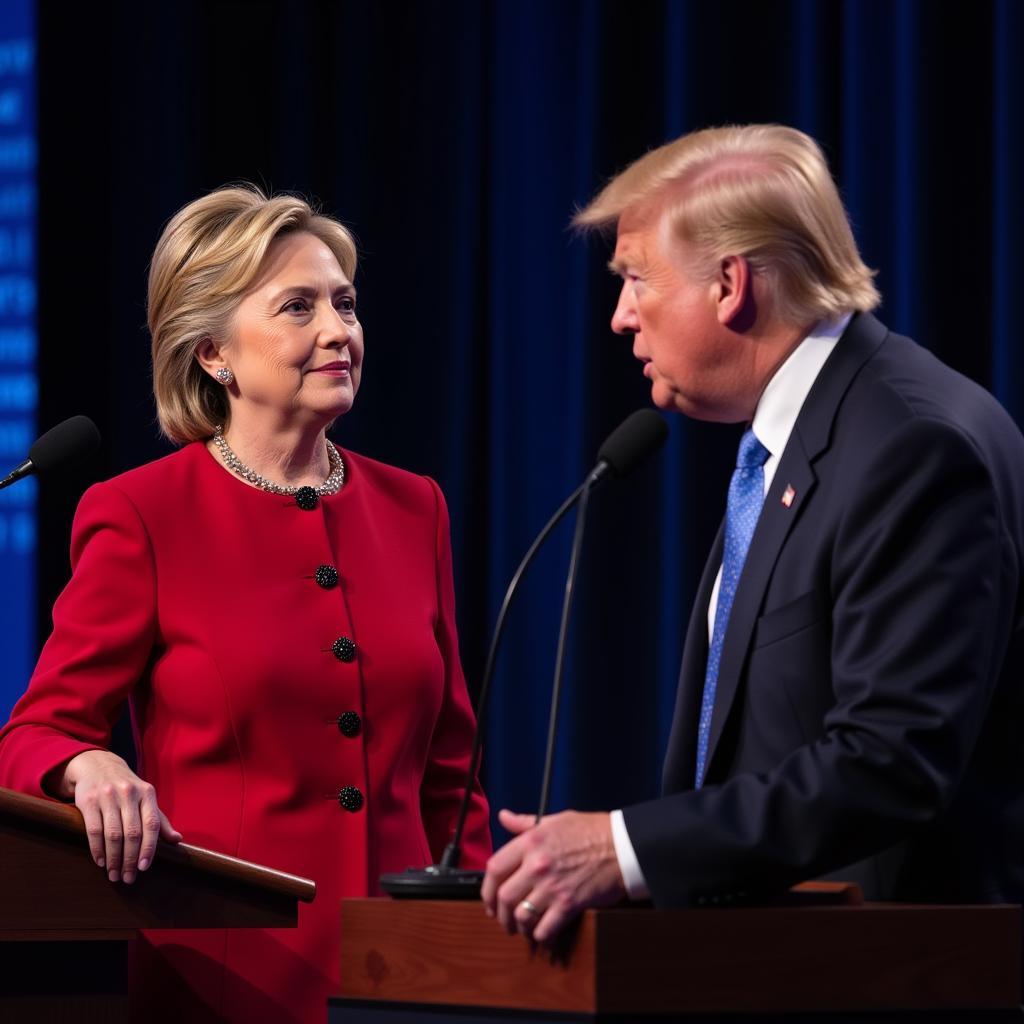 Hình ảnh Hillary Clinton và Donald Trump trong cuộc tranh luận tổng thống