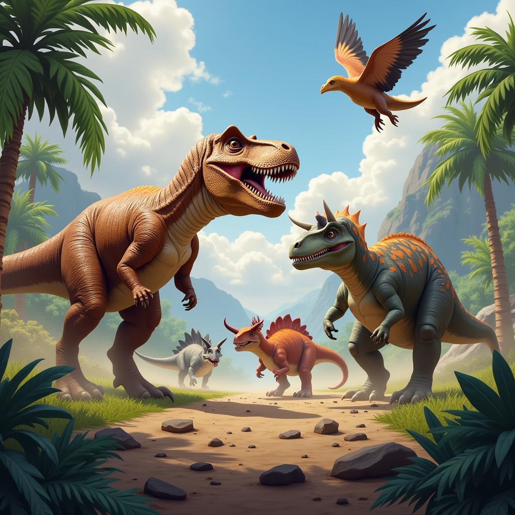 Biệt đội siêu khủng long Zing: Đội hình chiến đấu mạnh mẽ với T-Rex, Triceratops, và Pterodactyl.