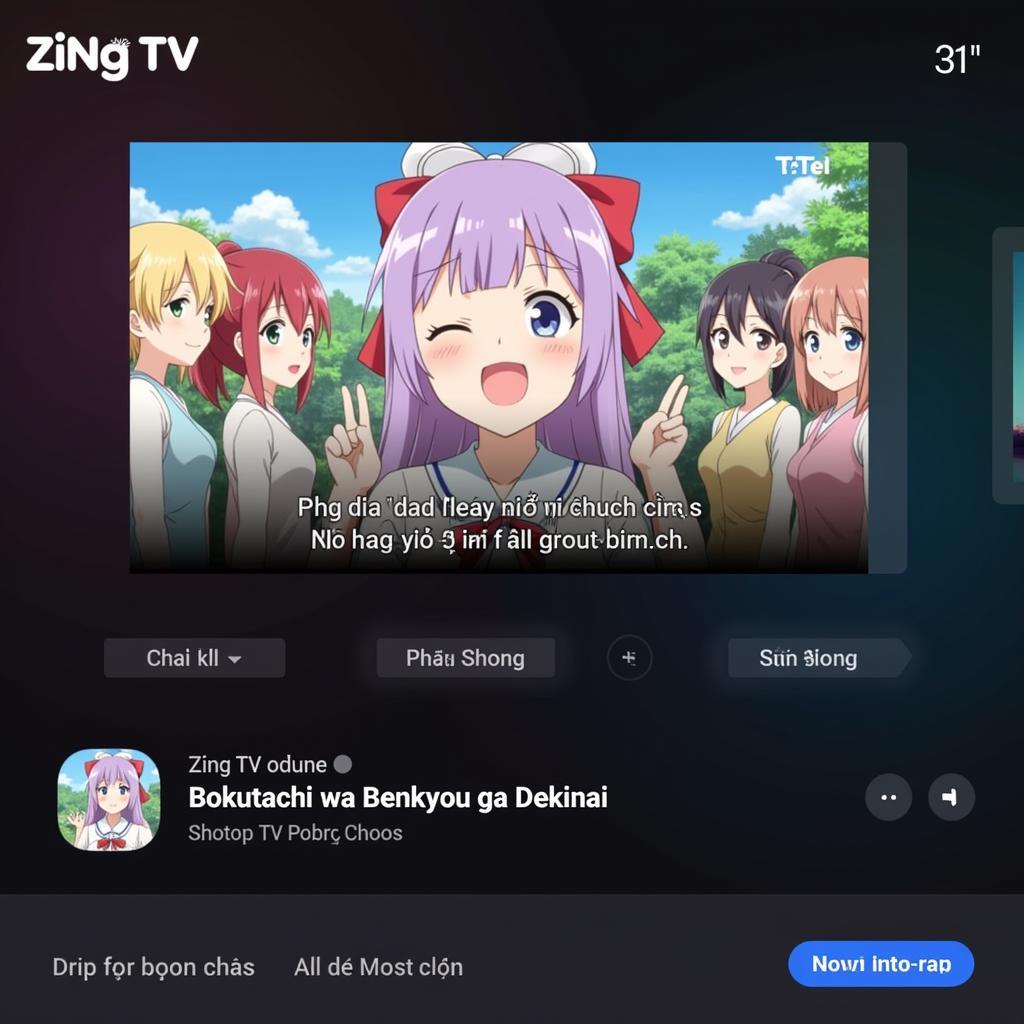 Hình ảnh giao diện Zing TV đang chiếu anime Bokutachi wa Benkyou ga Dekinai với phụ đề tiếng Việt