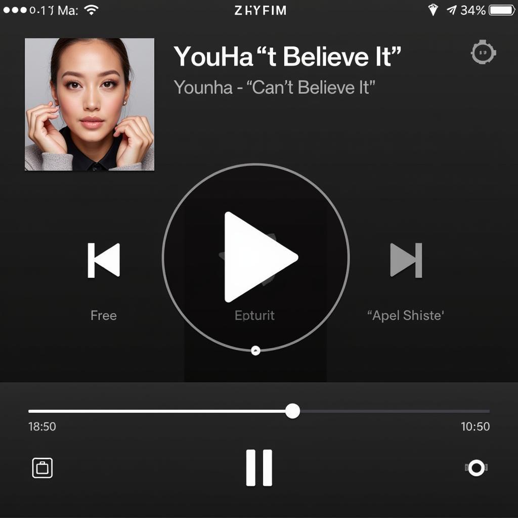 Can't Believe It Younha Zing MP3: Hình ảnh Younha trên giao diện Zing MP3, kèm theo tên bài hát và nút play.