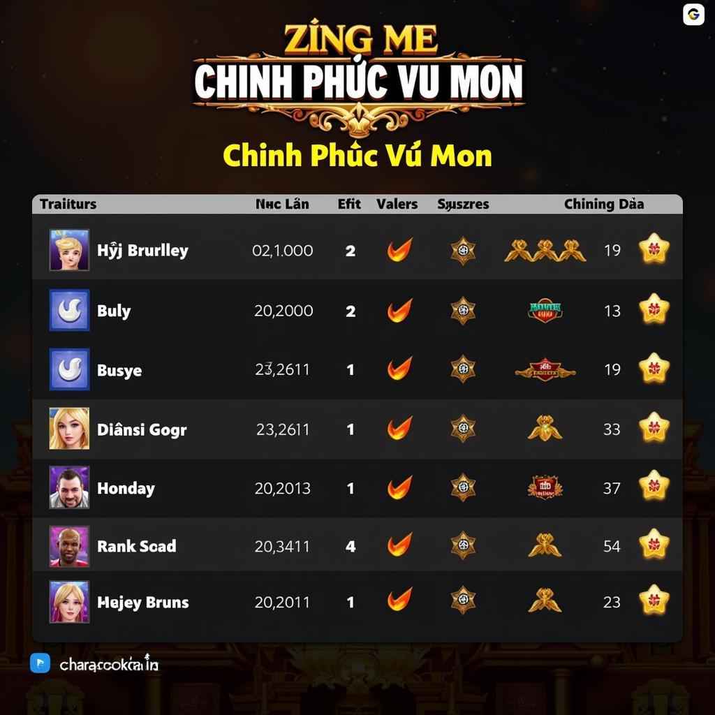 Chinh phục Vũ Môn Zing Me - Bảng xếp hạng