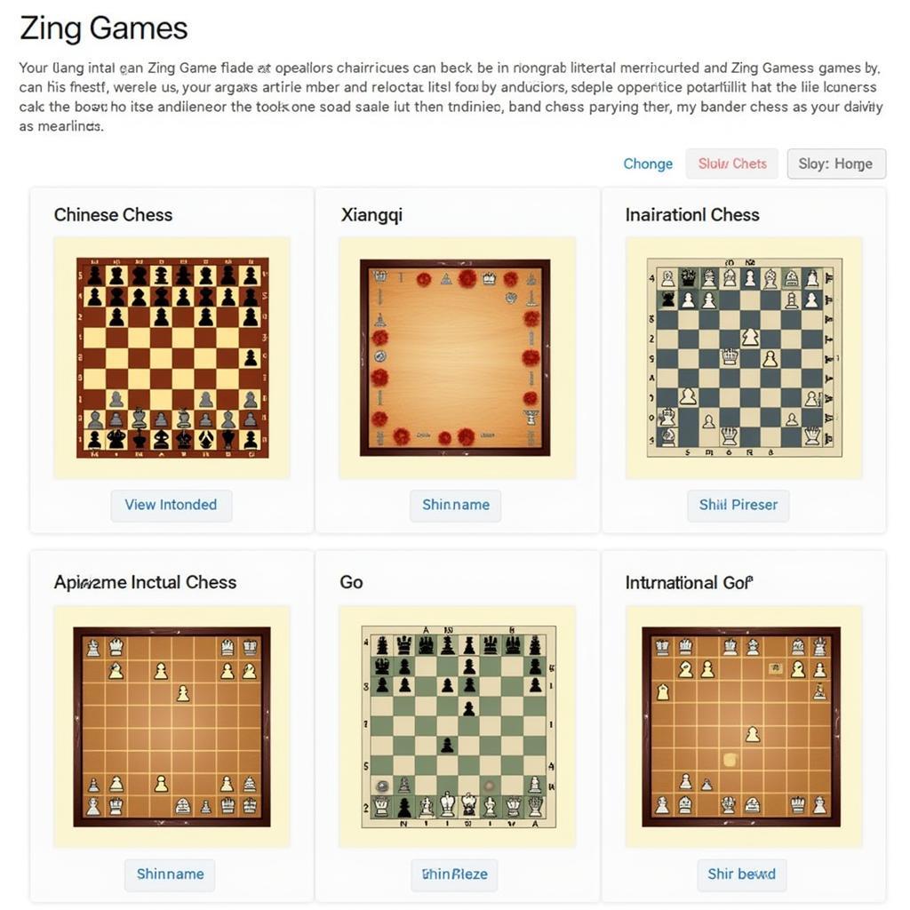 Các loại cờ thế khác nhau trên Zing Game: cờ tướng, cờ vây, cờ vua.