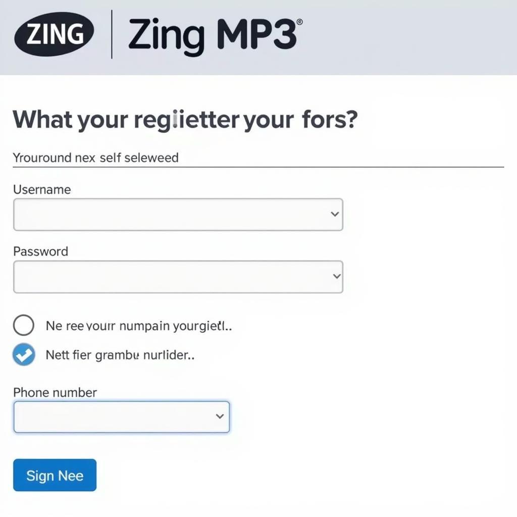 Điền thông tin đăng ký Zing MP3