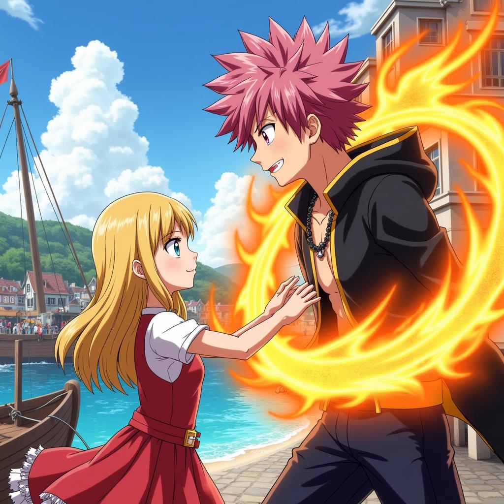 Lucy Heartfilia gặp Natsu Dragneel lần đầu tiên