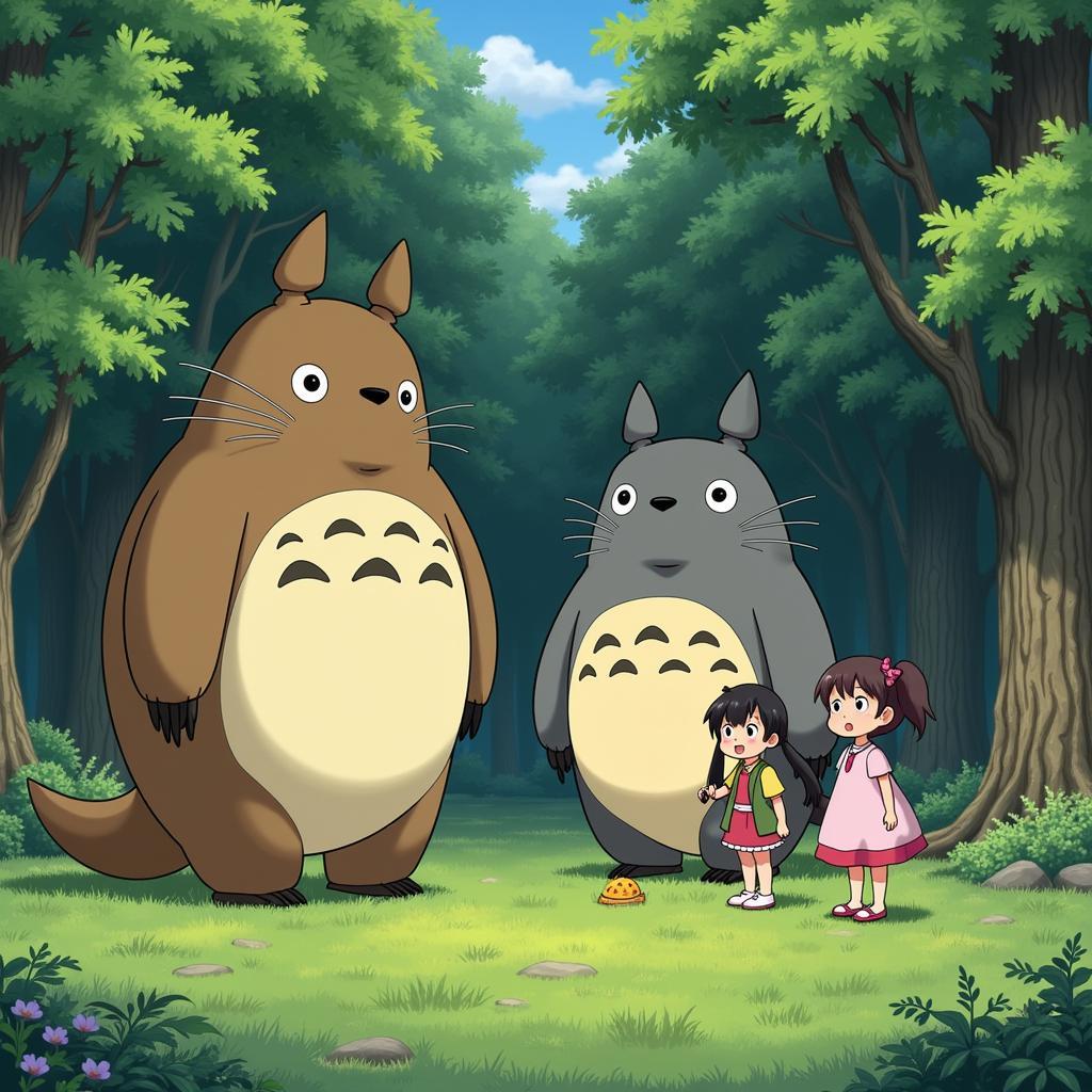 Hai chị em Satsuki và Mei gặp gỡ Totoro