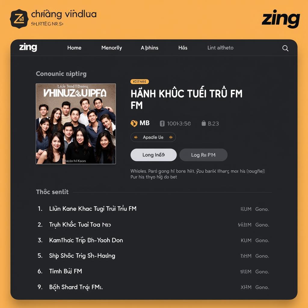 Hành Khúc Tuổi Trẻ FM trên Zing MP3: Hình ảnh giao diện album trên Zing MP3 với danh sách bài hát và hình ảnh minh họa.