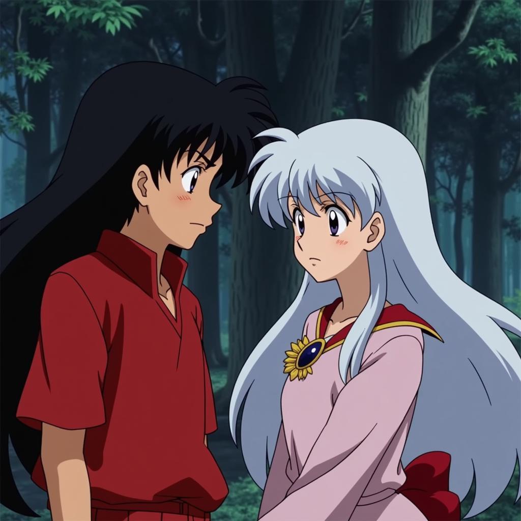 Inuyasha và Kikyo trong một cảnh hồi tưởng ở tập 53