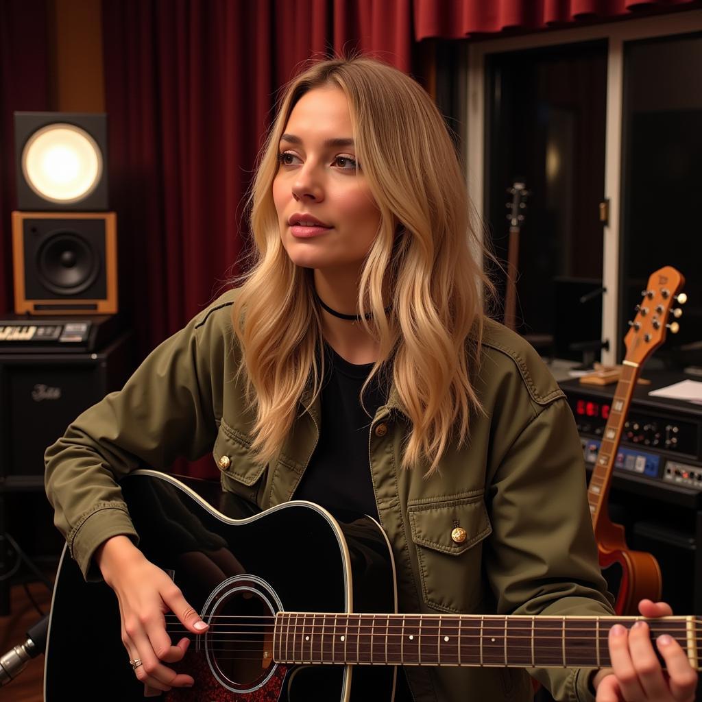 Julia Michaels working in a recording studio