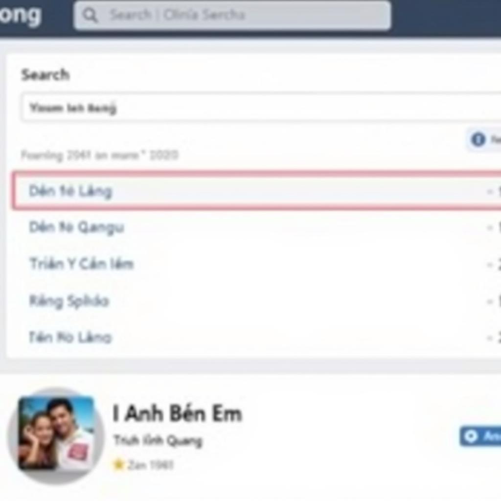 Giao diện tìm kiếm bài hát "Đề Anh Bên Em" trên Zing MP3